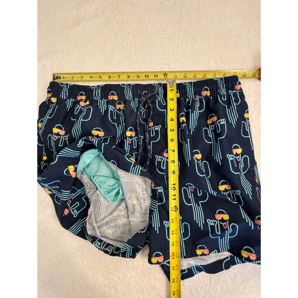 No Boundaries Mens XL Cactus Print Swim Trunks Navy Blue Neon‎ Sunglasses Mesh